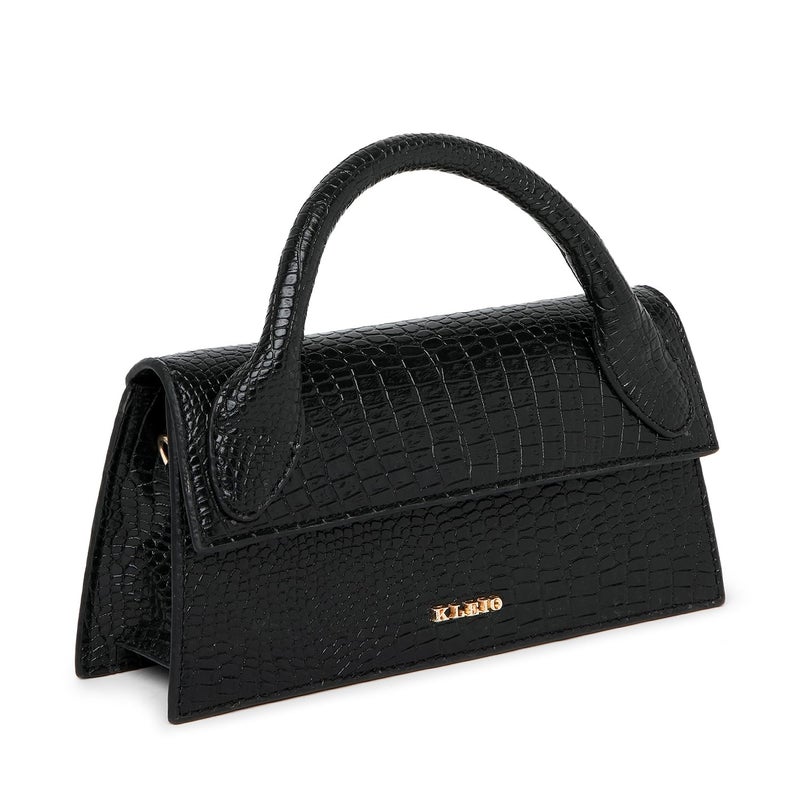KLEIO Vegan Leather Top Crossbody Sling Handbag for Women - Black - Image 4